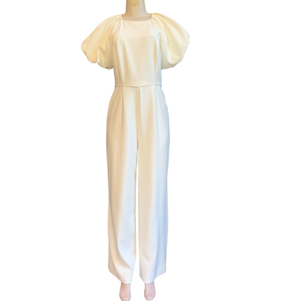 Antonio Melani Cream Lined Jumpsuit w/ Black Velvet Bow Women's Size 8